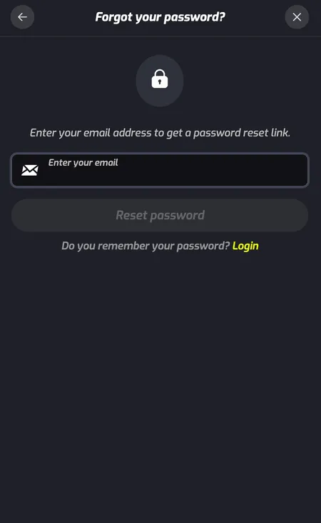 F7 Casino password reset screen with email field